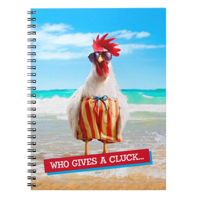 Rooster Dude Chillin' at Beach in Swim Trunks Notebook (Front)