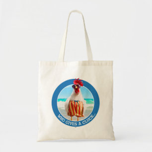 Rooster Dude Chillin' at Beach in Swim Trunks Tote Bag