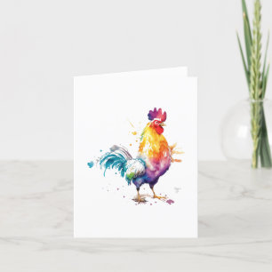 Rooster E Bird Portrait in Watercolors & Pen Holiday Card