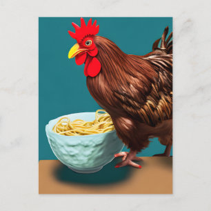 Rooster Eating Spaghetti Postcard