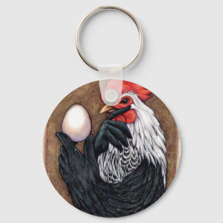 Rooster Egg Drawing Chicken Philosopher Keychain