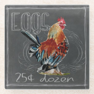 Rooster Eggs On Chalkboard Glass Coaster