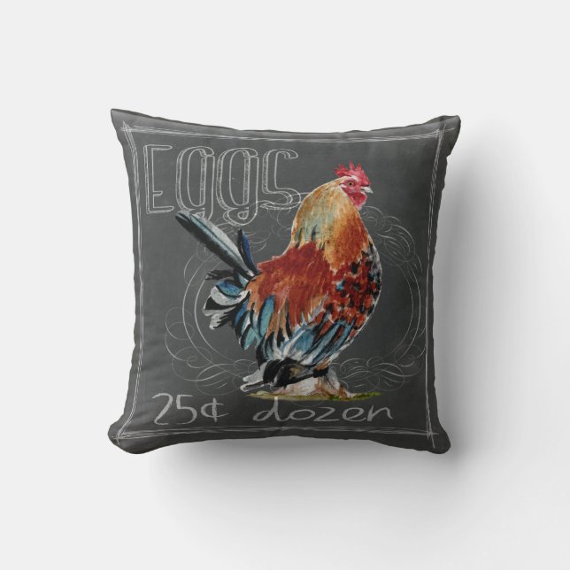 Rooster Eggs On Chalkboard Throw Pillow (Front)