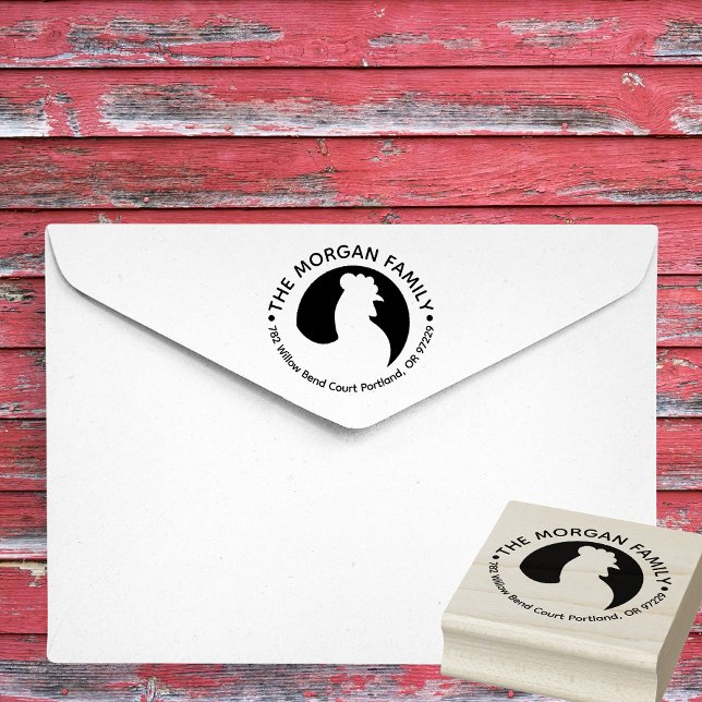 Rooster Family Name Return Address Rubber Stamp (Rooster family address rubber stamp)