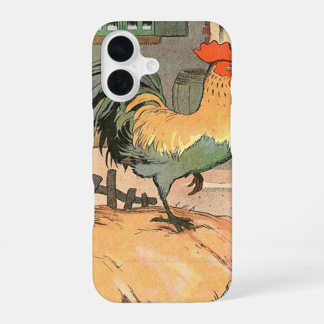 Rooster Farm Yard Illustrated iPhone 16 Case (Back)