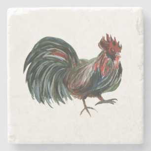 Rooster Farmhouse Painting Marble Stone Coaster