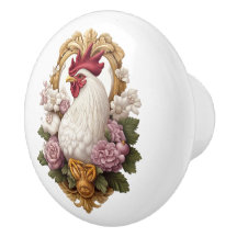 Rooster & Flowers Heraldic Crest