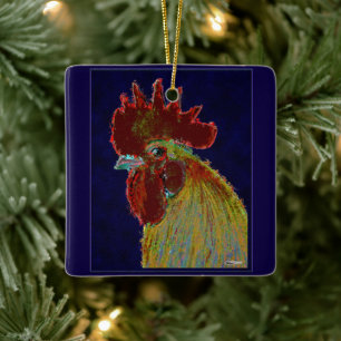 Rooster: Freestyle Head Ceramic Ornament