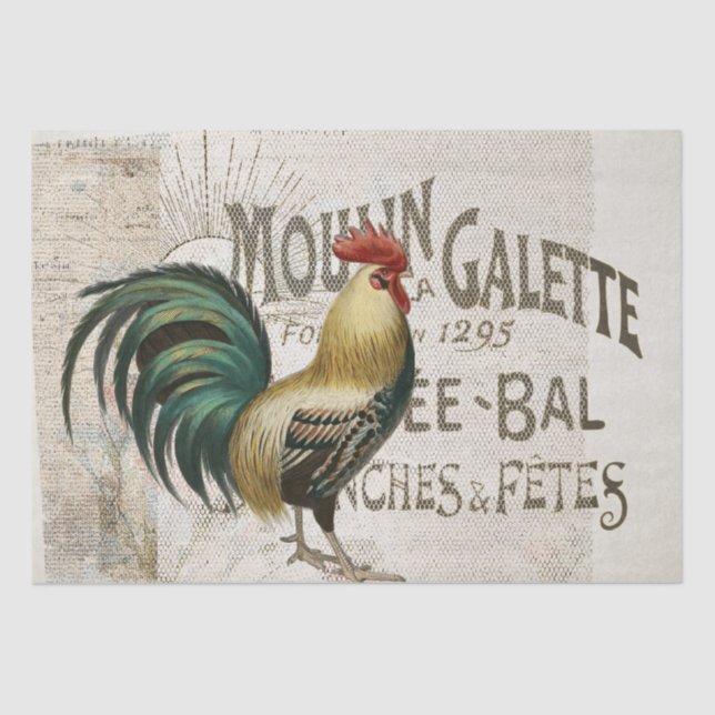 Rooster French Farmhouse Burlap Country Decoupage Tissue Paper (Front)