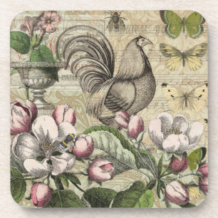 Rooster Garden Flower Butterfly Art Coaster