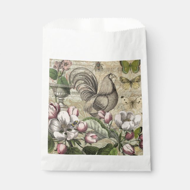 Rooster Garden Flower Butterfly Art Favour Bag (Front)