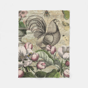 Rooster Garden Flower Butterfly Art Fleece Blanket