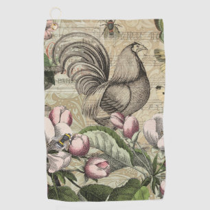 Rooster Garden Flower Butterfly Art Golf Towel