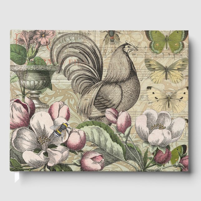 Rooster Garden Flower Butterfly Art Guest Book (Front)