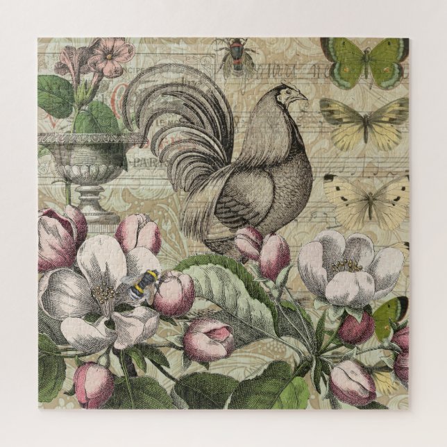 Rooster Garden Flower Butterfly Art Jigsaw Puzzle (Vertical)