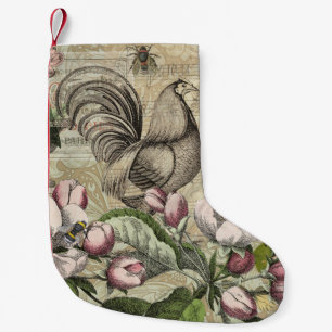 Rooster Garden Flower Butterfly Art Small Christmas Stocking