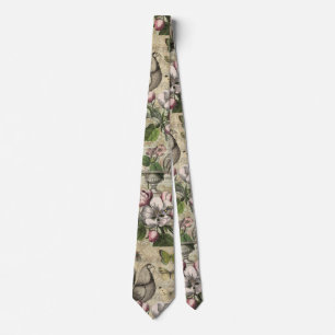 Rooster Garden Flower Butterfly Art Tie