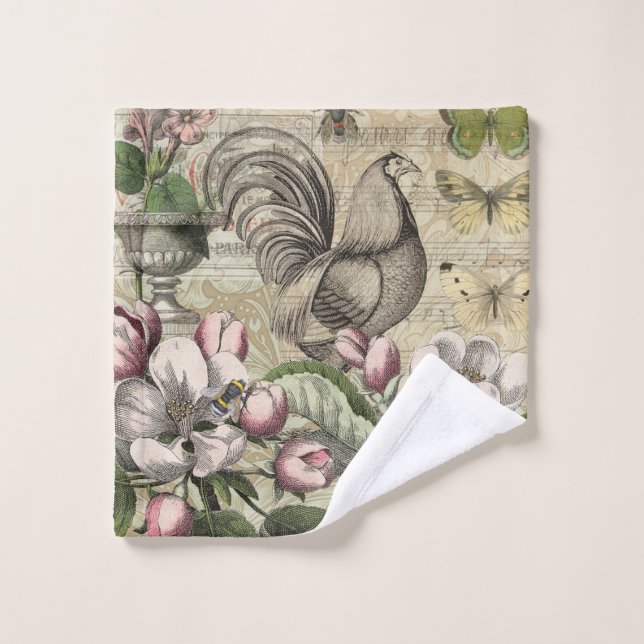 Rooster Garden Flower Papillon Art (Gant de toilette)