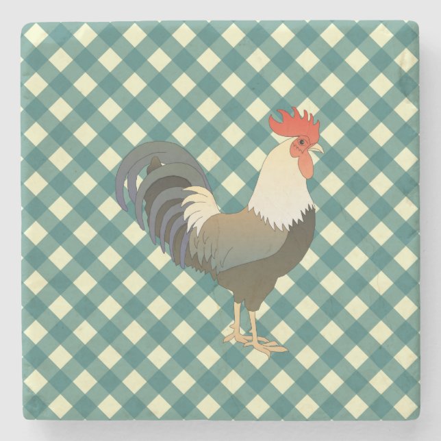 ROOSTER GINGHAM STONE COASTER (Front)