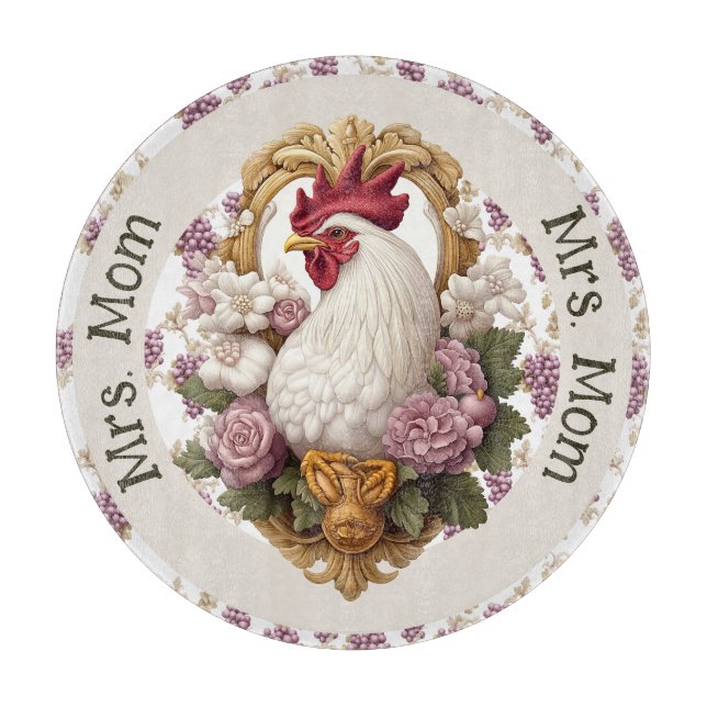 Rooster & Grapes Heraldic Crest in maroon, Cutting Board (Front)