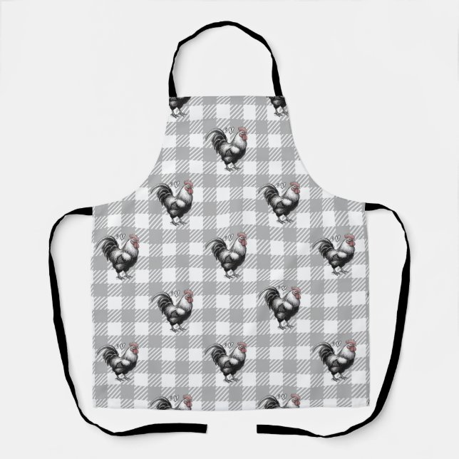 Rooster Grey Plaid Apron (Front)
