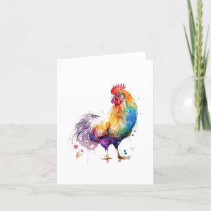 Rooster H Bird Portrait in Watercolors & Pen Holiday Card