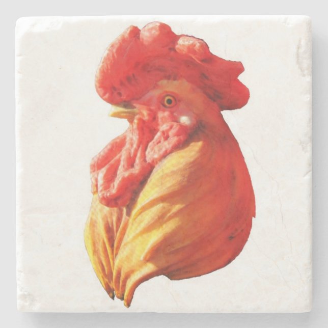 Rooster Head Stone Coaster (Front)