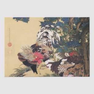 Rooster Hen and Hydrangea by Ito Jakuchu Tissue Paper