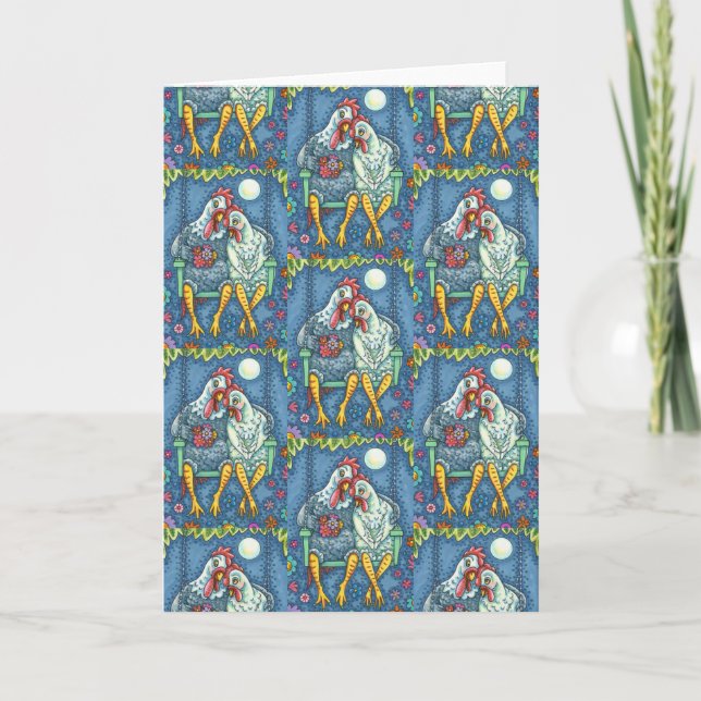ROOSTER HEN CANOODLES, CUTE CHICKEN ROMANCE Blank Card (Front)