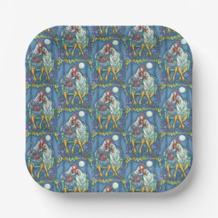 ROOSTER HEN CANOODLES, CUTE CHICKEN SWEETHEARTS PAPER PLATE