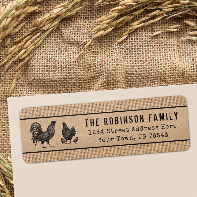 Rooster Hen Chicks Country Burlap Et Kraft Style (Choose from Return Address Labels, Shipping Labels or Standard Address Labels)