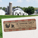 Rooster Hen Chicks Country Red Plaid Kraft Address<br><div class="desc">Beautiful farmhouse themed address labels. This unique custom design features rustic and vintage style typography with artwork of farm chickens, a rooster, hen and chicks on faux kraft paper. The design is complimented with a border of country red plaid print. To see more designs like this, feel free to visit...</div>