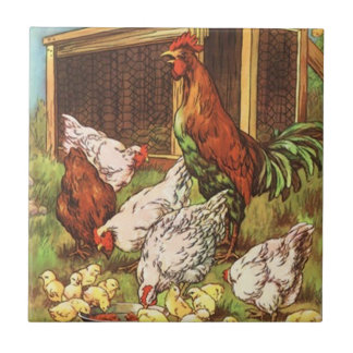 Rooster Hen & Chicks Country Rural kitchen Tile