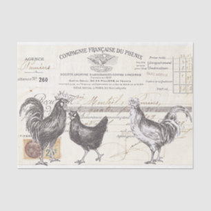 Rooster Hen French Script Farmhouse Bird Decoupage Tissue Paper