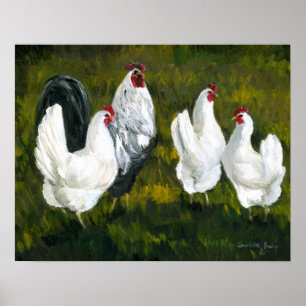 "Rooster & Hens" Art Print