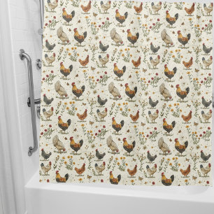 Rooster hens farmhouse beige retro