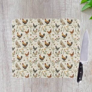 Rooster hens farmhouse beige retro cutting board