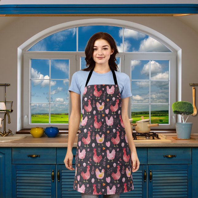 Rooster hens farmhouse black red pink apron (Creator Uploaded)