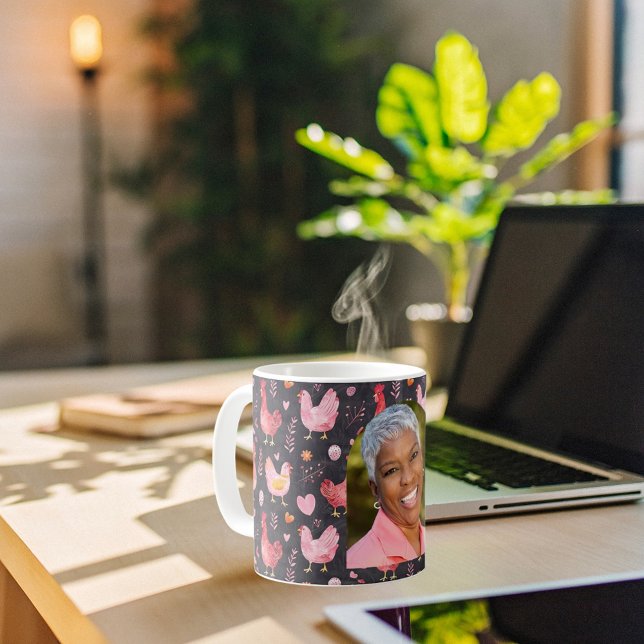 Rooster hens farmhouse black red pink photo coffee mug (Creator Uploaded)
