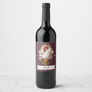 Rooster Heraldic Crest, maroon, Wine Label