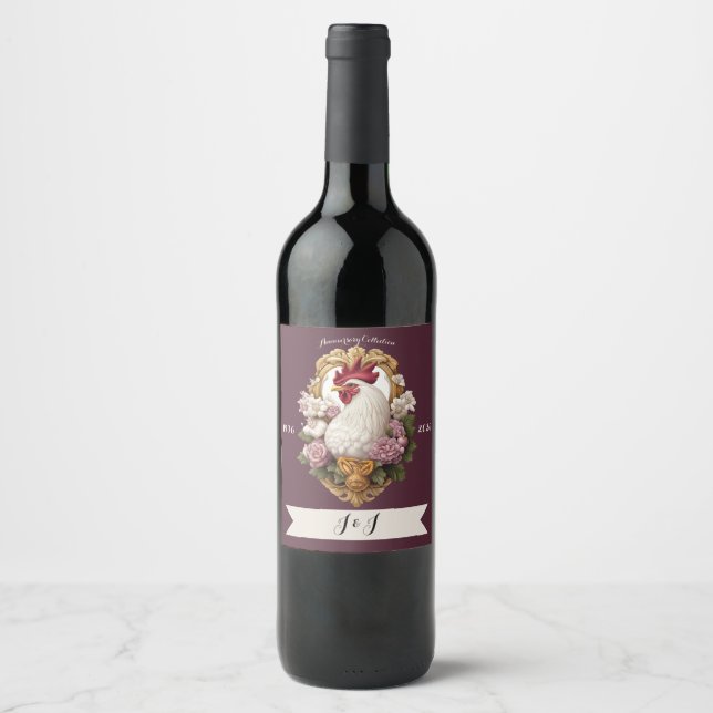 Rooster Heraldic Crest, maroon, Wine Label (Front)