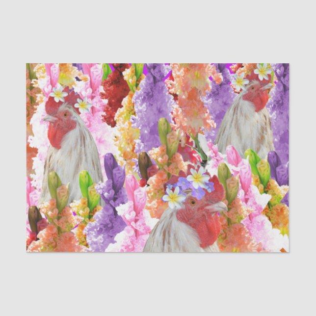 Rooster Hollyhocks And Frangipanis, Tissue Paper (Front)