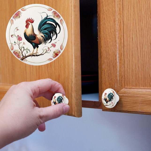 Rooster In Bloom Ceramic Knob (Creator Uploaded)