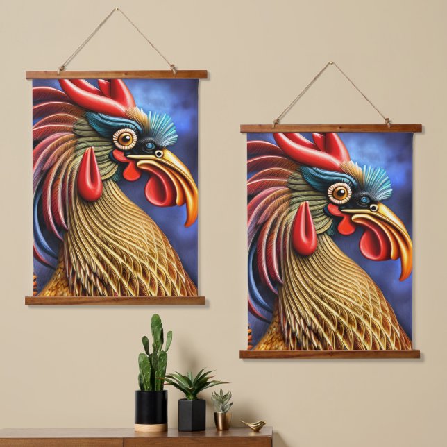 Rooster in Bloom Hanging Tapestry (Asymmetrical)