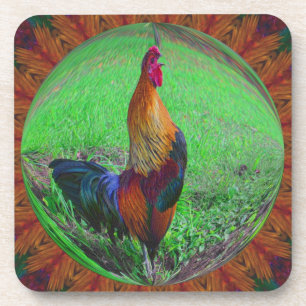 Rooster In Bubble Nature Art Coaster Set