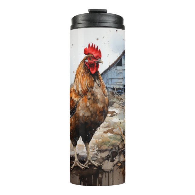 Rooster In front of a barn Thermal Tumbler (Front)