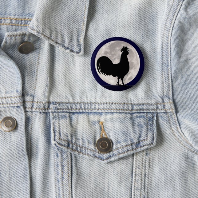 Rooster in the Moonlight 2 Inch Round Button (In Situ)