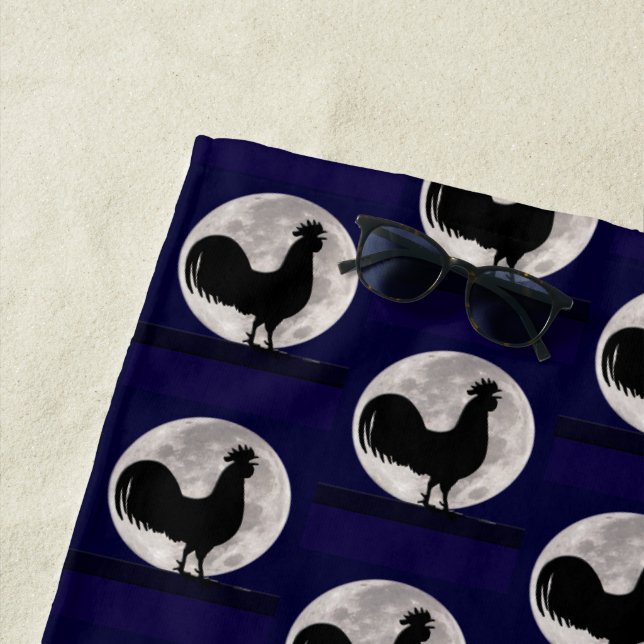 Rooster in the Moonlight Beach Towel (In Situ)