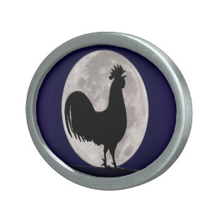 Rooster in the Moonlight Oval Belt Buckle