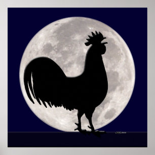 Rooster in the Moonlight Poster